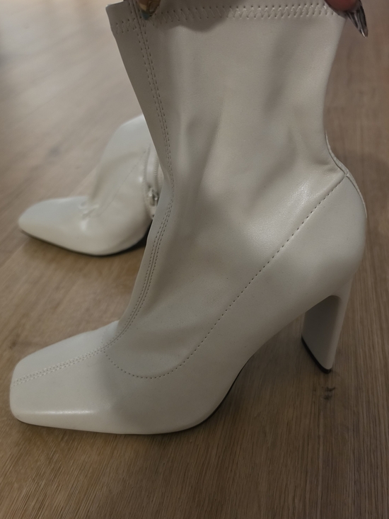 Zara Shoes - Zara Cream Square-Toe Block Heel Ankle Boots